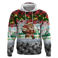 Iraq Christmas Zip Hoodie with Santa Carrying Gift Bag Flag Garland and Snowflake Plaid Pattern - Wonder Print Shop