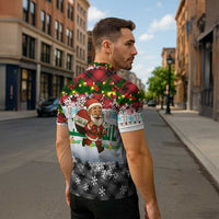 Iraq Christmas Zipper Polo Shirt with Santa Carrying Gift Bag Flag Garland and Snowflake Plaid Pattern - Wonder Print Shop