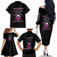 I'm A B Don't Try Me Rose Skull Family Matching Off Shoulder Long Sleeve Dress and Hawaiian Shirt - Wonder Print Shop