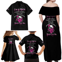 I'm A B Don't Try Me Rose Skull Family Matching Off Shoulder Maxi Dress and Hawaiian Shirt - Wonder Print Shop