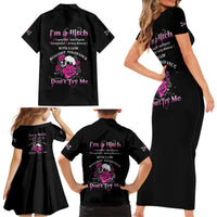 I'm A B Don't Try Me Rose Skull Family Matching Short Sleeve Bodycon Dress and Hawaiian Shirt - Wonder Print Shop