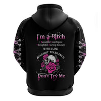 I'm A B Don't Try Me Rose Skull Hoodie - Wonder Print Shop