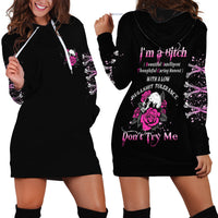 I'm A B Don't Try Me Rose Skull Hoodie Dress - Wonder Print Shop