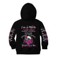I'm A B Don't Try Me Rose Skull Kid Hoodie - Wonder Print Shop
