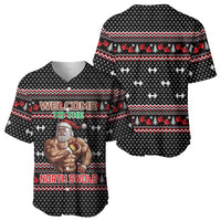 Bodybuilder Santa Christmas Baseball Jersey with Welcome to the North Swole Quote and Dumbbell - Wonder Print Shop