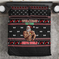 Bodybuilder Santa Christmas Bedding Set with Welcome to the North Swole Quote and Dumbbell - Wonder Print Shop