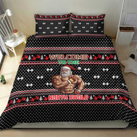 Bodybuilder Santa Christmas Bedding Set with Welcome to the North Swole Quote and Dumbbell - Wonder Print Shop