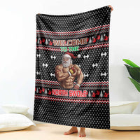 Bodybuilder Santa Christmas Blanket with Welcome to the North Swole Quote and Dumbbell - Wonder Print Shop