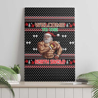Bodybuilder Santa Christmas Canvas Wall Art with Welcome to the North Swole Quote and Dumbbell - Wonder Print Shop