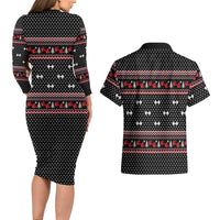 Bodybuilder Santa Christmas Couples Matching Long Sleeve Bodycon Dress and Hawaiian Shirt with Welcome to the North Swole Quote and Dumbbell - Wonder Print Shop