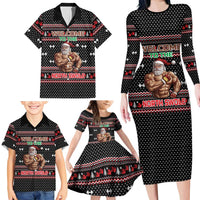 Bodybuilder Santa Christmas Family Matching Long Sleeve Bodycon Dress and Hawaiian Shirt with Welcome to the North Swole Quote and Dumbbell - Wonder Print Shop