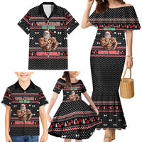 Bodybuilder Santa Christmas Family Matching Mermaid Dress and Hawaiian Shirt with Welcome to the North Swole Quote and Dumbbell - Wonder Print Shop