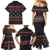 Bodybuilder Santa Christmas Family Matching Mermaid Dress and Hawaiian Shirt with Welcome to the North Swole Quote and Dumbbell - Wonder Print Shop