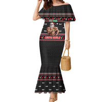 Bodybuilder Santa Christmas Family Matching Mermaid Dress and Hawaiian Shirt with Welcome to the North Swole Quote and Dumbbell - Wonder Print Shop