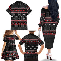 Bodybuilder Santa Christmas Family Matching Off The Shoulder Long Sleeve Dress and Hawaiian Shirt with Welcome to the North Swole Quote and Dumbbell - Wonder Print Shop