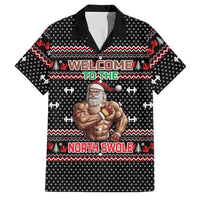 Bodybuilder Santa Christmas Family Matching Off Shoulder Maxi Dress and Hawaiian Shirt with Welcome to the North Swole Quote and Dumbbell - Wonder Print Shop