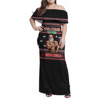 Bodybuilder Santa Christmas Family Matching Off Shoulder Maxi Dress and Hawaiian Shirt with Welcome to the North Swole Quote and Dumbbell - Wonder Print Shop