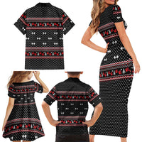 Bodybuilder Santa Christmas Family Matching Short Sleeve Bodycon Dress and Hawaiian Shirt with Welcome to the North Swole Quote and Dumbbell - Wonder Print Shop