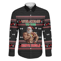 Bodybuilder Santa Christmas Family Matching Short Sleeve Bodycon Dress and Hawaiian Shirt with Welcome to the North Swole Quote and Dumbbell - Wonder Print Shop