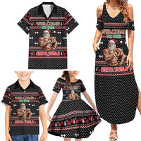 Bodybuilder Santa Christmas Family Matching Summer Maxi Dress and Hawaiian Shirt with Welcome to the North Swole Quote and Dumbbell - Wonder Print Shop
