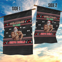 Bodybuilder Santa Christmas Garden Flag with Welcome to the North Swole Quote and Dumbbell - Wonder Print Shop