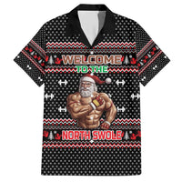 Bodybuilder Santa Christmas Hawaiian Shirt with Welcome to the North Swole Quote and Dumbbell - Wonder Print Shop