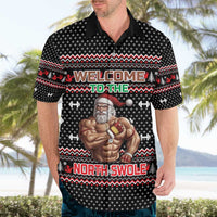 Bodybuilder Santa Christmas Hawaiian Shirt with Welcome to the North Swole Quote and Dumbbell - Wonder Print Shop