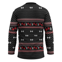 Bodybuilder Santa Christmas Hockey Jersey with Welcome to the North Swole Quote and Dumbbell - Wonder Print Shop