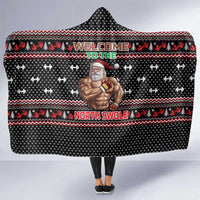 Bodybuilder Santa Christmas Hooded Blanket with Welcome to the North Swole Quote and Dumbbell - Wonder Print Shop