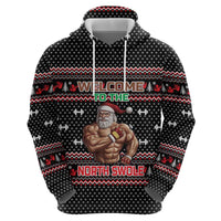 Bodybuilder Santa Christmas Hoodie with Welcome to the North Swole Quote and Dumbbell - Wonder Print Shop