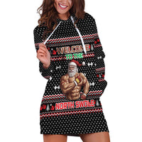 Bodybuilder Santa Christmas Hoodie Dress with Welcome to the North Swole Quote and Dumbbell - Wonder Print Shop
