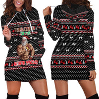 Bodybuilder Santa Christmas Hoodie Dress with Welcome to the North Swole Quote and Dumbbell - Wonder Print Shop