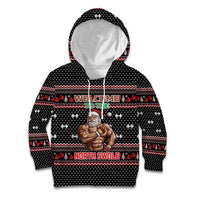 Bodybuilder Santa Christmas Kid Hoodie with Welcome to the North Swole Quote and Dumbbell - Wonder Print Shop