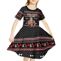 Bodybuilder Santa Christmas Kid Short Sleeve Dress with Welcome to the North Swole Quote and Dumbbell - Wonder Print Shop
