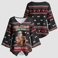 Bodybuilder Santa Christmas Kimono Sleeve Blouse with Welcome to the North Swole Quote and Dumbbell - Wonder Print Shop