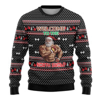 Bodybuilder Santa Christmas Ugly Christmas Sweater with Welcome to the North Swole Quote and Dumbbell - Wonder Print Shop