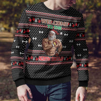 Bodybuilder Santa Christmas Ugly Christmas Sweater with Welcome to the North Swole Quote and Dumbbell - Wonder Print Shop