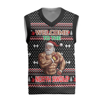 Bodybuilder Santa Christmas Knitted V-Neck Vest with Welcome to the North Swole Quote and Dumbbell - Wonder Print Shop