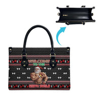 Bodybuilder Santa Christmas Leather Bag with Welcome to the North Swole Quote and Dumbbell - Wonder Print Shop