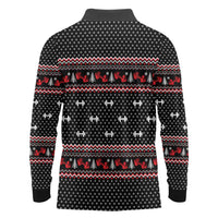 Bodybuilder Santa Christmas Long Sleeve Polo Shirt with Welcome to the North Swole Quote and Dumbbell - Wonder Print Shop