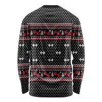 Bodybuilder Santa Christmas Long Sleeve Shirt with Welcome to the North Swole Quote and Dumbbell - Wonder Print Shop