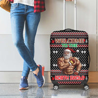 Bodybuilder Santa Christmas Luggage Cover with Welcome to the North Swole Quote and Dumbbell - Wonder Print Shop