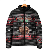 Bodybuilder Santa Christmas Padded Jacket with Welcome to the North Swole Quote and Dumbbell - Wonder Print Shop