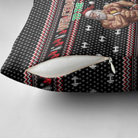 Bodybuilder Santa Christmas Pillow Cover with Welcome to the North Swole Quote and Dumbbell - Wonder Print Shop