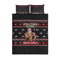 Bodybuilder Santa Christmas Quilt Bed Set with Welcome to the North Swole Quote and Dumbbell - Wonder Print Shop