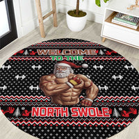 Bodybuilder Santa Christmas Round Carpet with Welcome to the North Swole Quote and Dumbbell - Wonder Print Shop