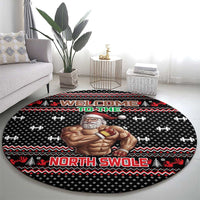 Bodybuilder Santa Christmas Round Carpet with Welcome to the North Swole Quote and Dumbbell - Wonder Print Shop