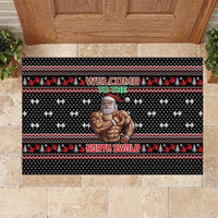 Bodybuilder Santa Christmas Rubber Doormat with Welcome to the North Swole Quote and Dumbbell - Wonder Print Shop