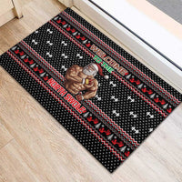 Bodybuilder Santa Christmas Rubber Doormat with Welcome to the North Swole Quote and Dumbbell - Wonder Print Shop