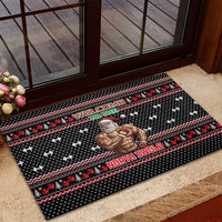 Bodybuilder Santa Christmas Rubber Doormat with Welcome to the North Swole Quote and Dumbbell - Wonder Print Shop